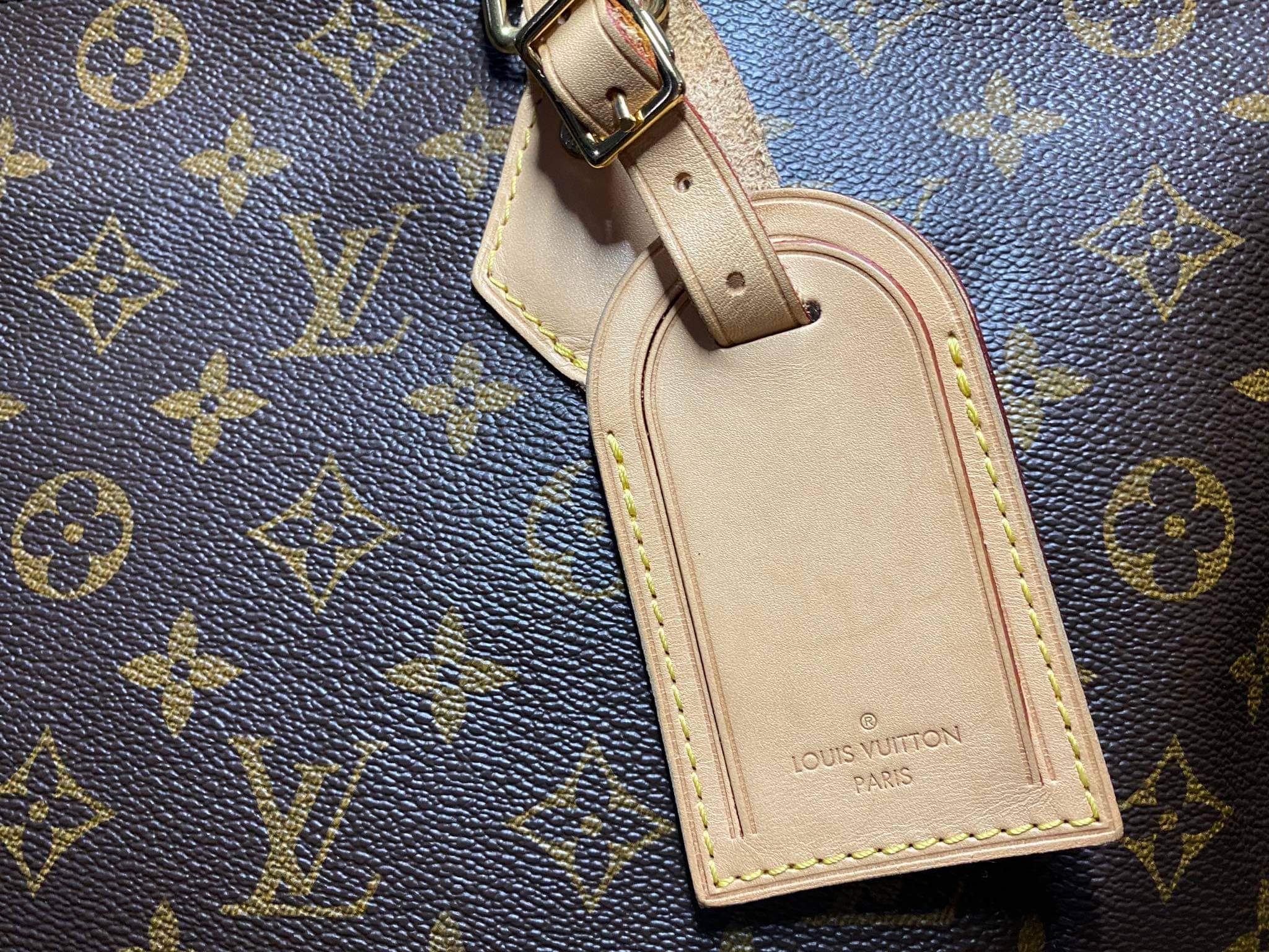 Louis Vuitton, Bags, Louis Vuitton Authentic Large Leather Luggage Tag  Light Patina Purse Charm