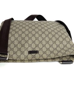Gucci GG Plus Monogram Medium Flat Messenger Bag Dark Brown