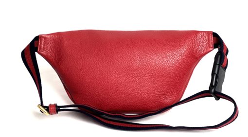 GUCCI Grained Calfskin Small Logo Belt Bum Bag Hibiscus Red 8