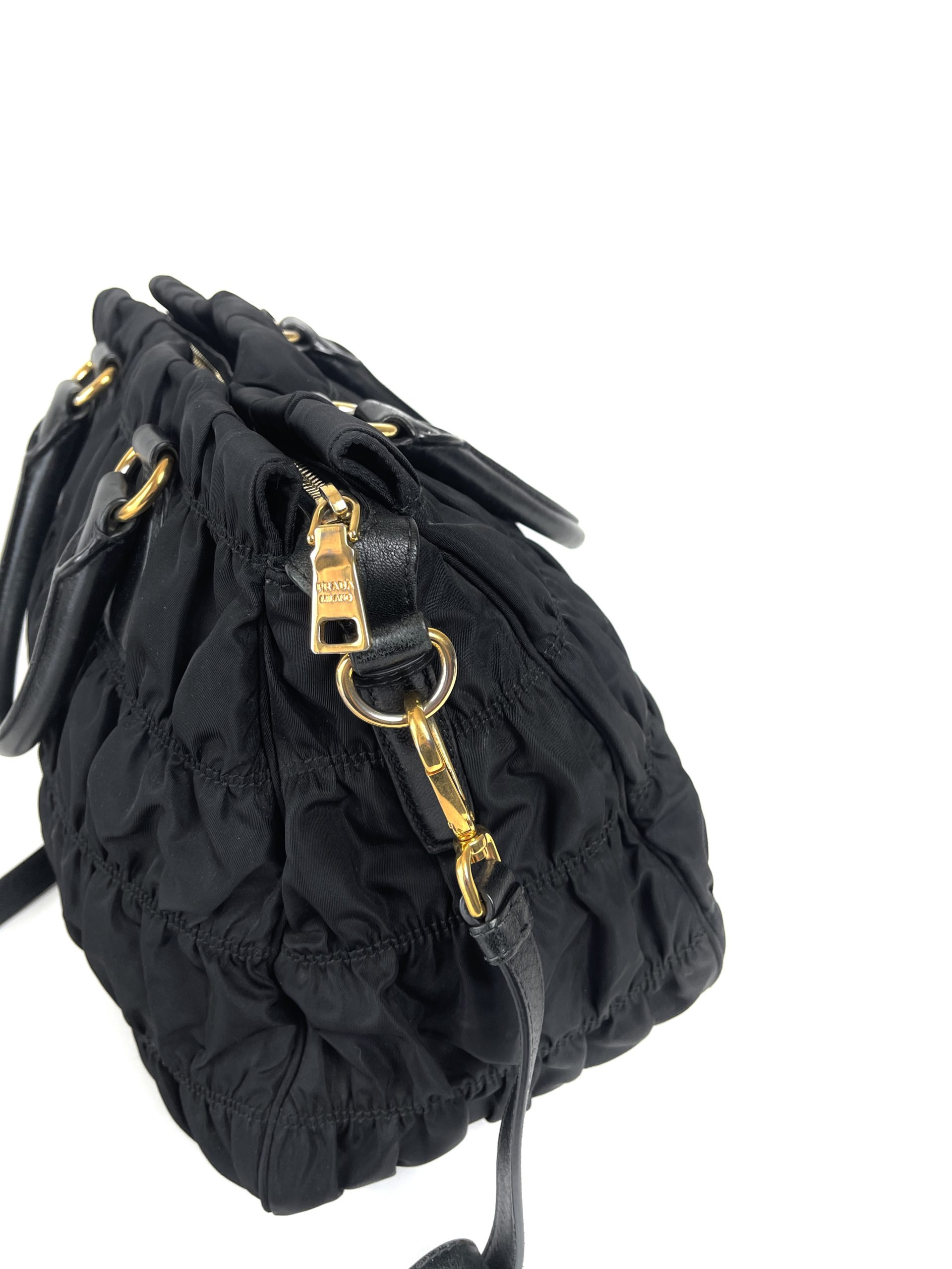 Prada Tessuto Gaufre Nylon Small Black Satchel Handbag Black