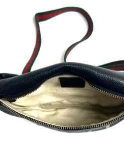 GUCCI Grained Calfskin Small Logo Belt Bag Black 