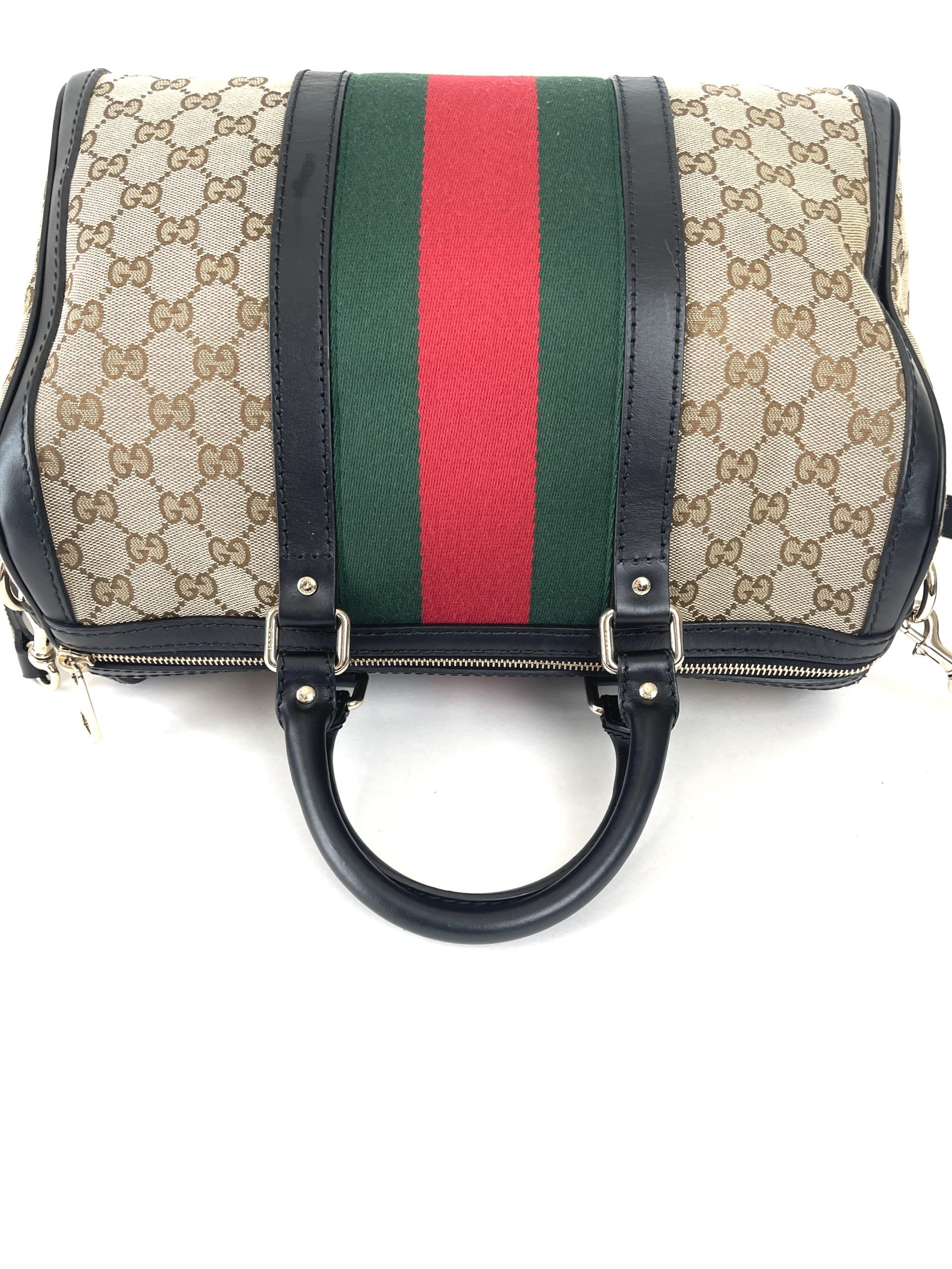 Authentic Gucci boston bag with red pink stripes, Luxury, Bags