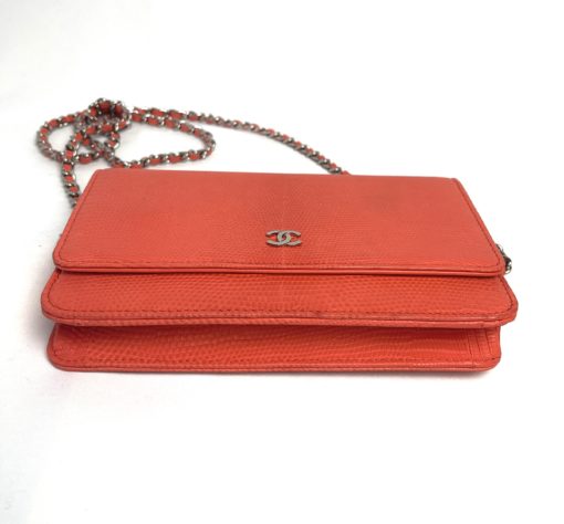 Chanel Lizard Embossed Coral Leather WOC with Silver Hardware bottom view