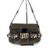 Fendi Borsa Stripe Print Pony Hair Black Patent Leather Shoulder Bag 25