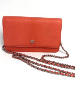Chanel Lizard Embossed Coral Leather WOC with Silver Hardware front
