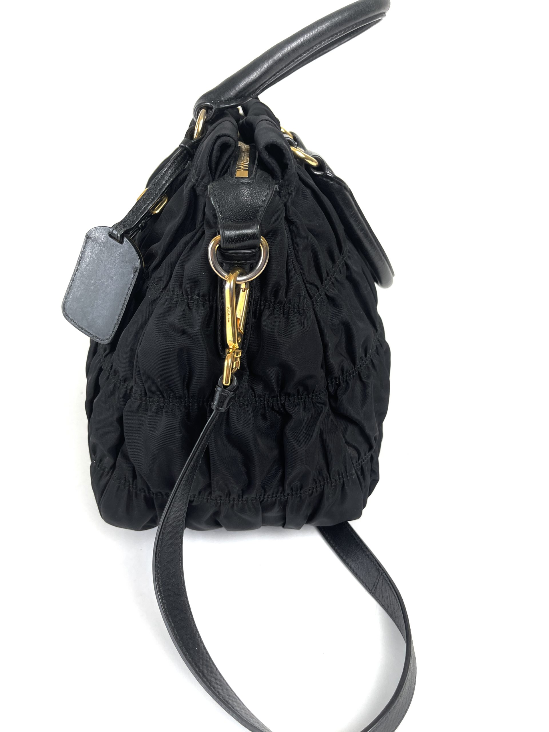 Prada Nappa Trimmed Tessuto Gaufré Handle Bag - Black Handle Bags, Handbags  - PRA896175