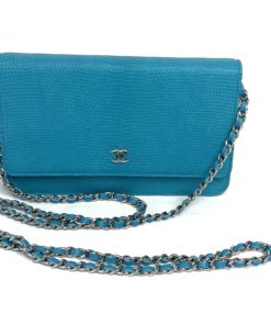 Chanel Turquoise Lizard Embossed Leather WOC with Silver Hardware