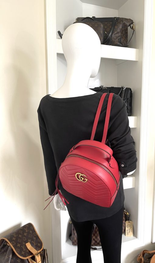Gucci GG Marmont Quilted Red Matelassé Leather Backpack 2