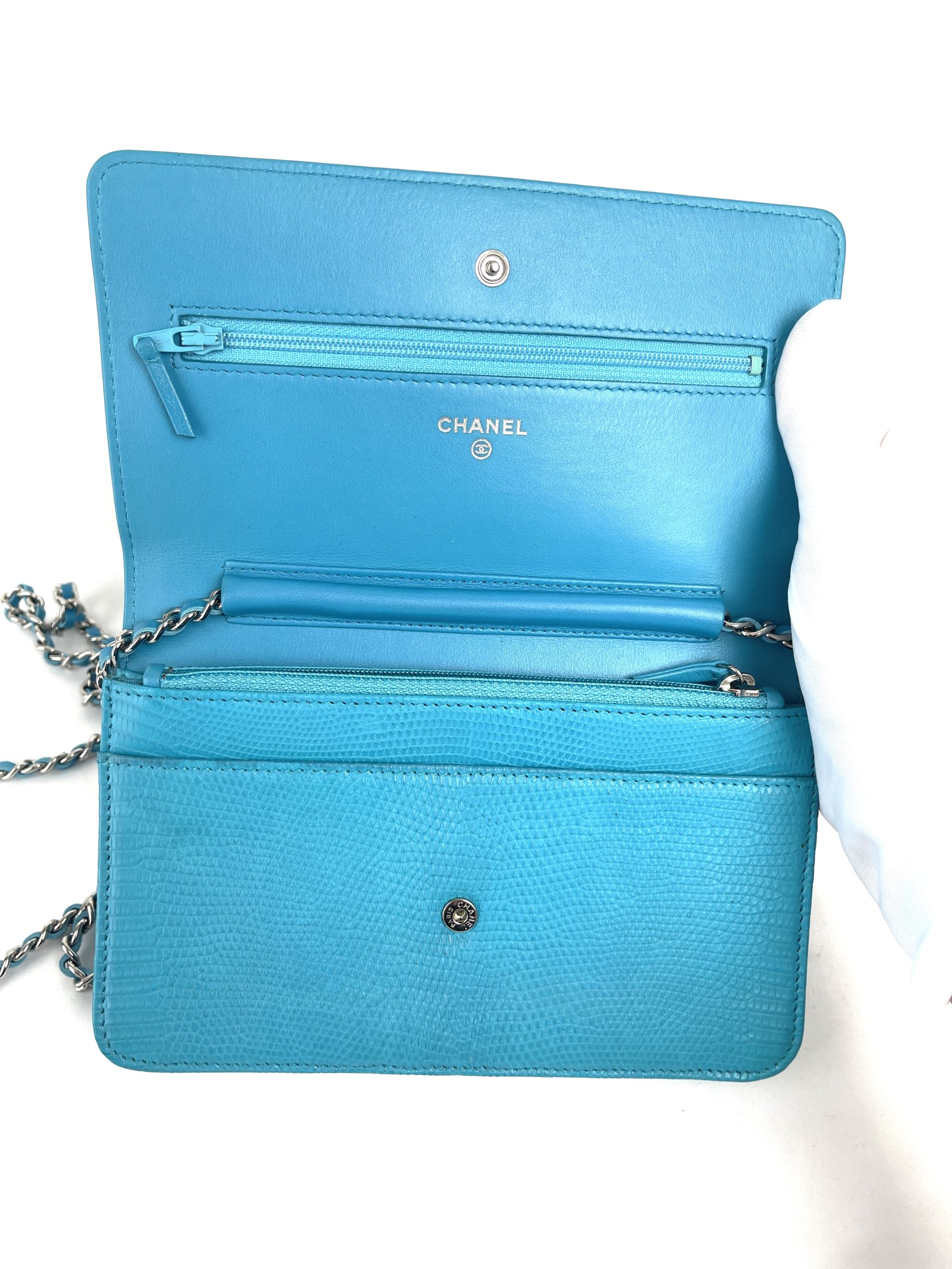 CHANEL Snake Pattern Pouch Leather Turquoise Blue CC Auth yk7051b  ref.927954 - Joli Closet