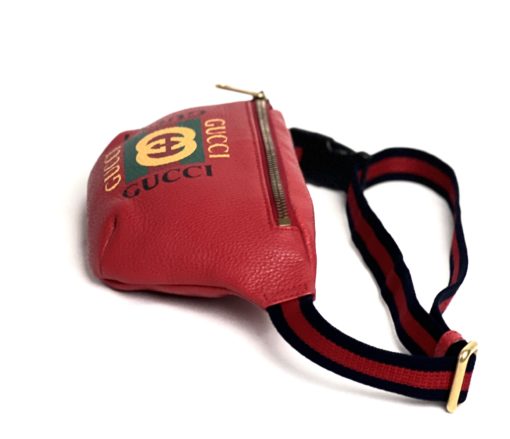 GUCCI Grained Calfskin Small Logo Belt Bum Bag Hibiscus Red 9
