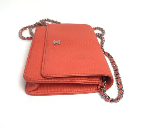 Chanel Lizard Embossed Coral Leather WOC with Silver Hardware side view
