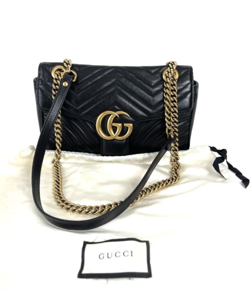 Gucci Calfskin Matelasse Small GG Marmont Shoulder Bag Black