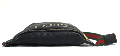 GUCCI Black Grained Calfskin Logo Belt Bum Bag Large 9