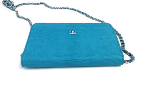 Chanel Turquoise Lizard Embossed Leather WOC with Silver Hardware top