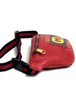 GUCCI Grained Calfskin Small Logo Belt Bag Hibiscus Red