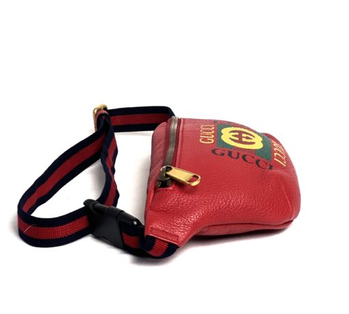 GUCCI Grained Calfskin Small Logo Belt Bum Bag Hibiscus Red 11