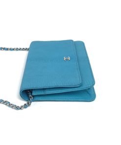 Chanel Turquoise Lizard Embossed Leather WOC with Silver Hardware side