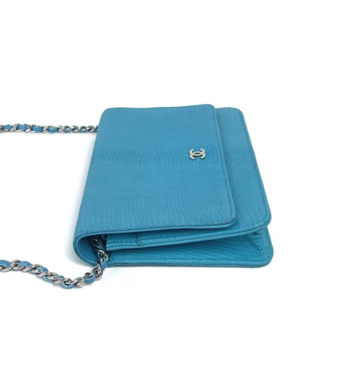 Chanel Turquoise Lizard Embossed Leather WOC with Silver Hardware side
