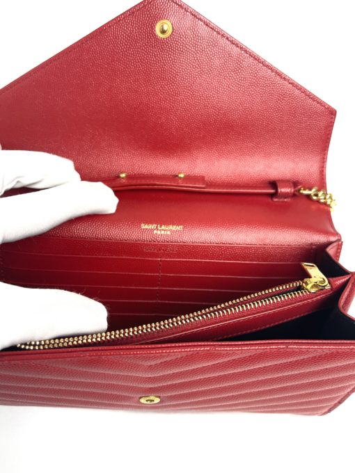 YSL Monogram Wallet on Chain Grain De Poudre Envelope Red Leather Shoulder Bag 10