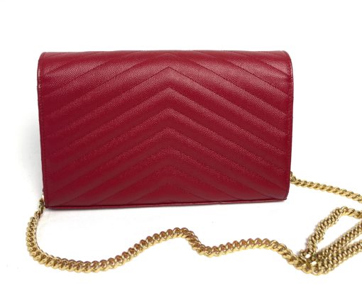 YSL Monogram Wallet on Chain Grain De Poudre Envelope Red Leather Shoulder Bag 5