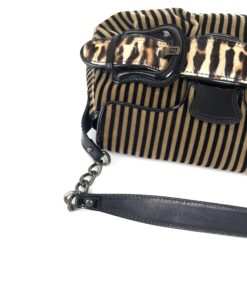 Fendi Borsa Stripe Print Pony Hair Black Patent Leather Shoulder Bag strap