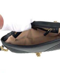 Gucci Calfskin Matelasse Small GG Marmont Shoulder Bag Black pocket