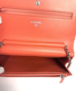 Chanel Lizard Embossed Coral Leather WOC with Silver Hardware inside