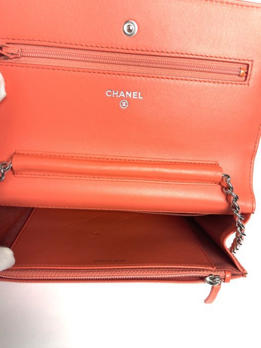 Chanel Lizard Embossed Coral Leather WOC with Silver Hardware inside