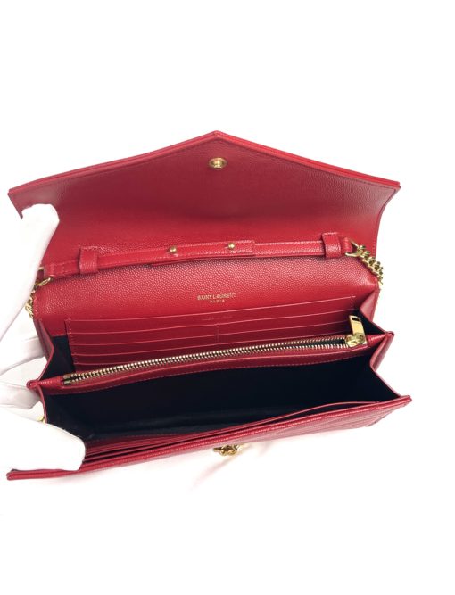 YSL Monogram Wallet on Chain Grain De Poudre Envelope Red Leather Shoulder Bag 13