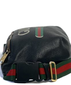GUCCI Black Grained Calfskin Logo Belt Bag