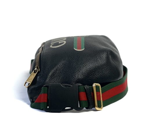 GUCCI Black Grained Calfskin Logo Belt Bum Bag Large 10