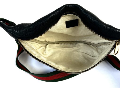 GUCCI Black Grained Calfskin Logo Belt Bum Bag Large 11