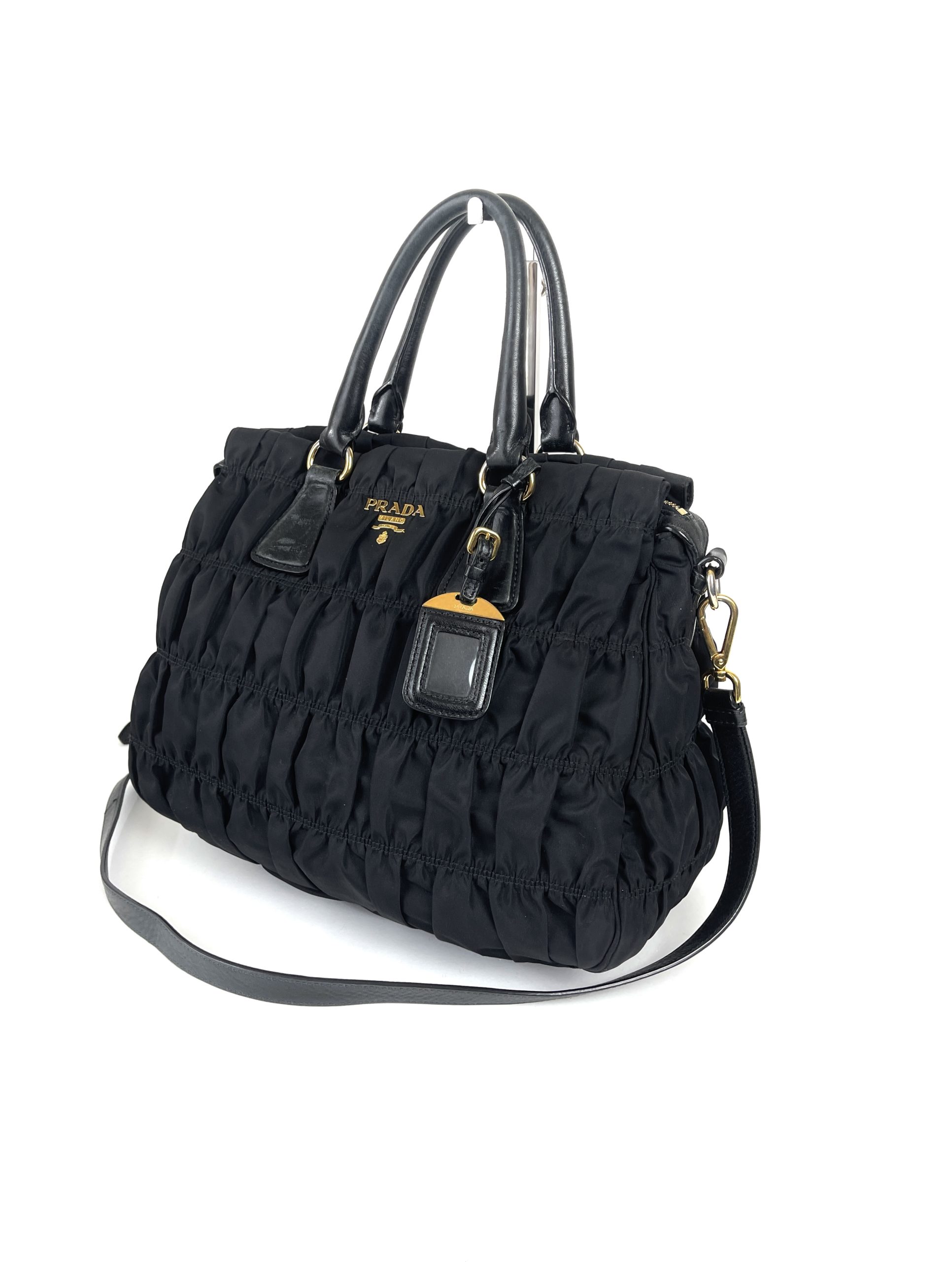 Prada Nappa Trimmed Tessuto Gaufré Handle Bag - Black Handle Bags, Handbags  - PRA896175