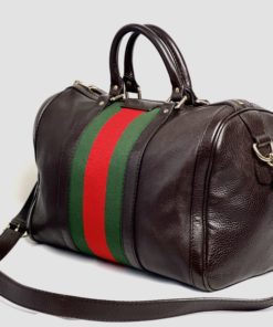Gucci Dark Brown Leather Web Medium Joy Boston Bag