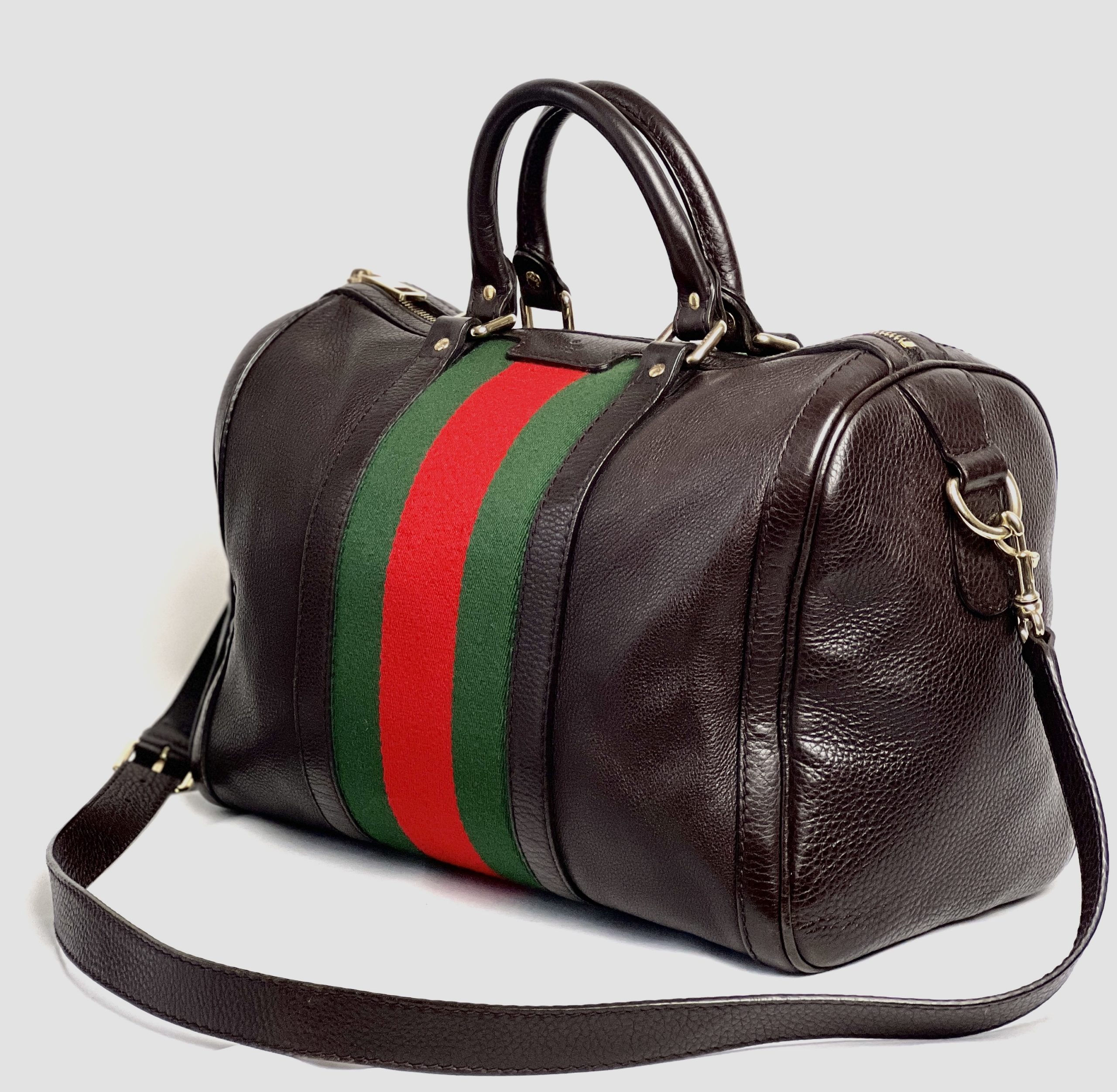 Gucci Joy Dark Brown Leather Web Boston Bag with long strap - A World Of  Goods For You, LLC