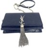 YSL Kate Navy Blue Croc Embossed Leather WOC Chain Bag with Tassel and Silver Hardware 14