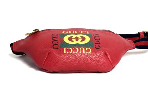 GUCCI Grained Calfskin Small Logo Belt Bag Hibiscus Red