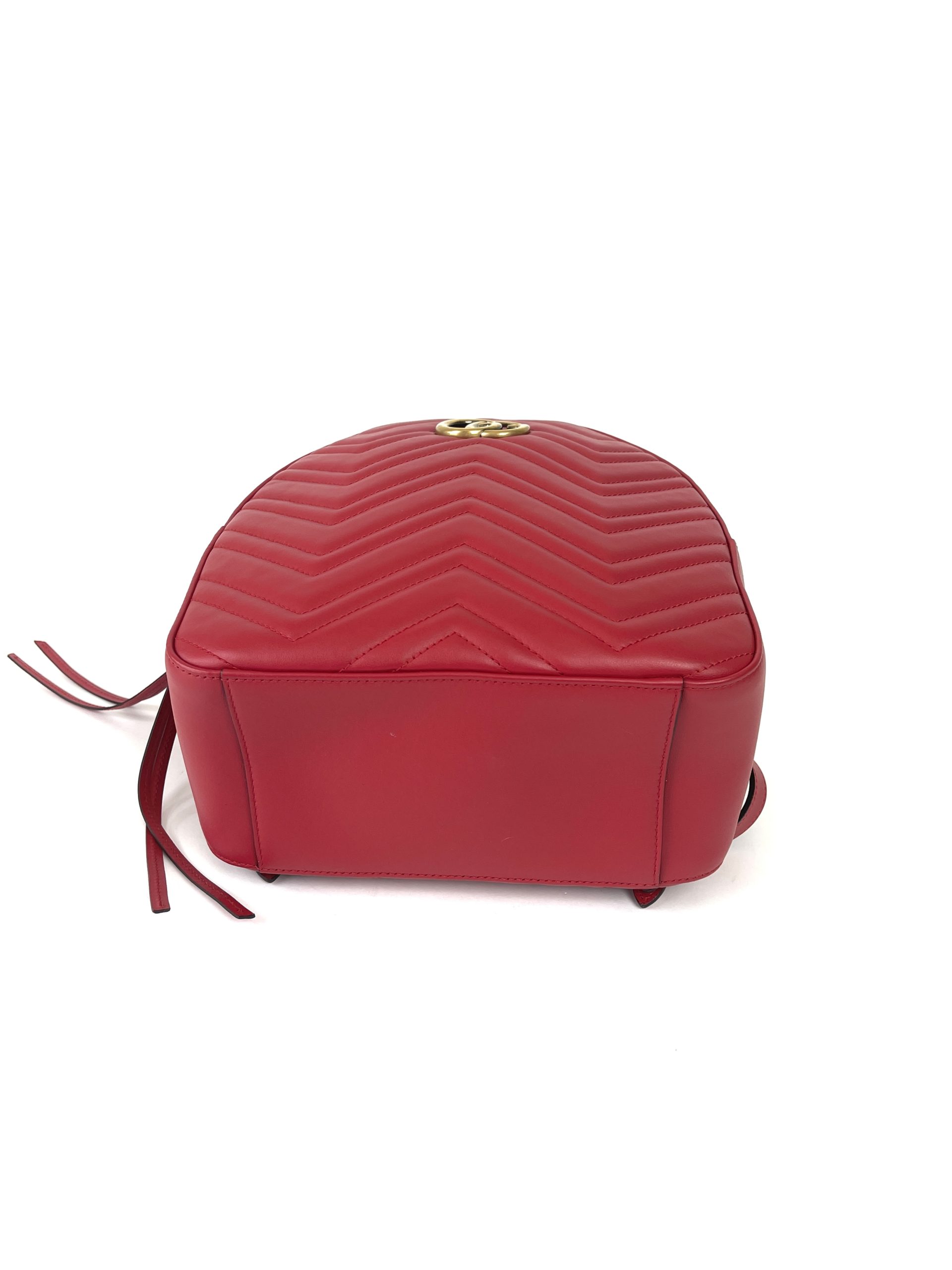 Gucci Red Chevron Leather Marmont Backpack Bag - Yoogi's Closet