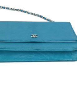 Chanel Turquoise Lizard Embossed Leather WOC with Silver Hardware bottom