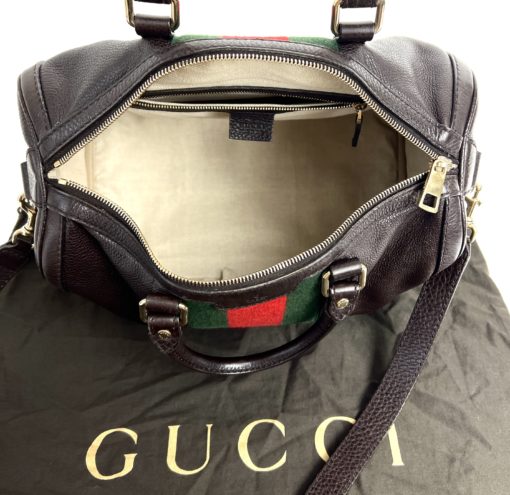 Gucci Dark Brown Leather Web Medium Joy Boston Bag 5