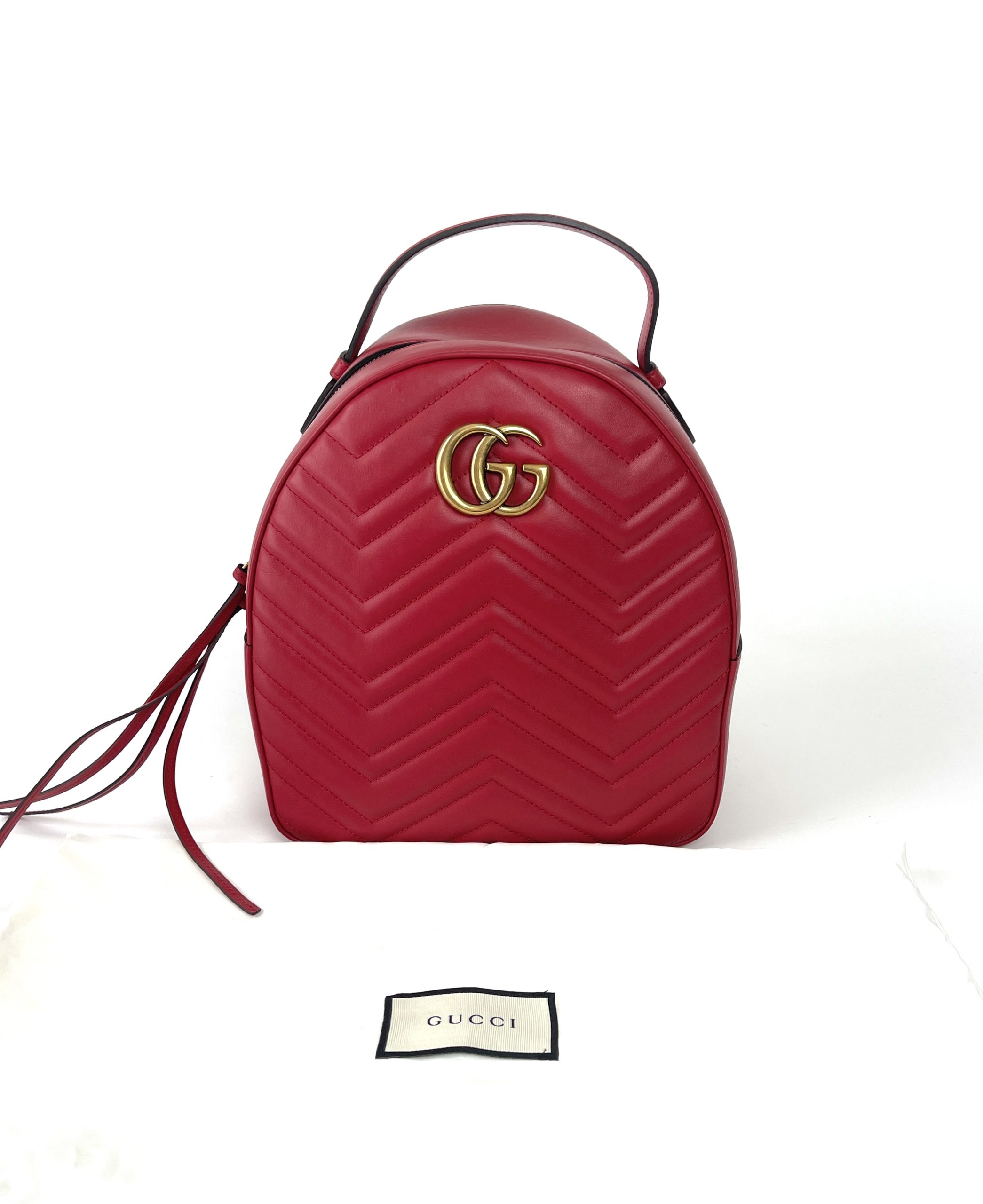 Gucci Red Chevron Leather Marmont Backpack Bag - Yoogi's Closet
