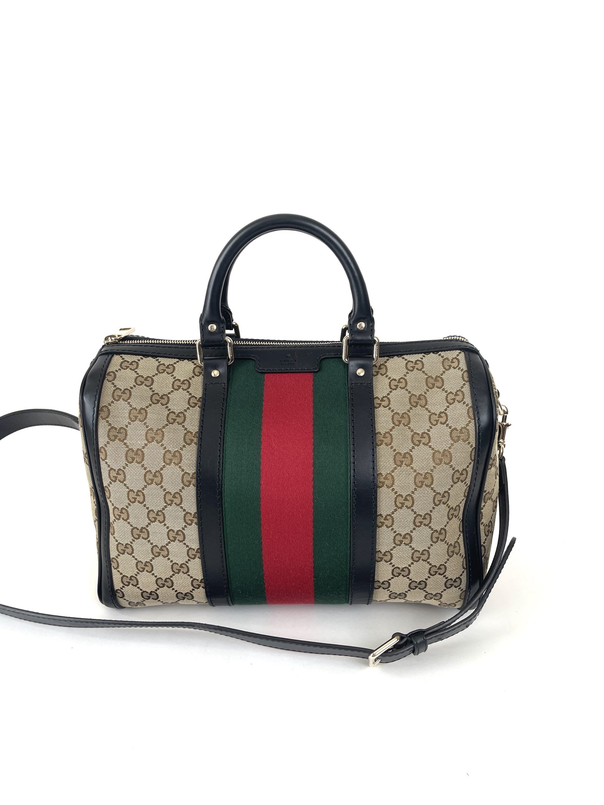 Gucci, Bags, Gucci Backpack Logo Medium Sized Red Green Striped Brown Bag