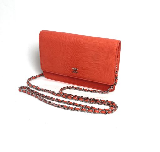 Chanel Lizard Embossed Coral Leather WOC with Silver Hardware