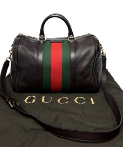 Gucci Dark Brown Leather Web Medium Joy Boston Bag