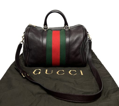 Gucci Dark Brown Leather Web Medium Joy Boston Bag 3