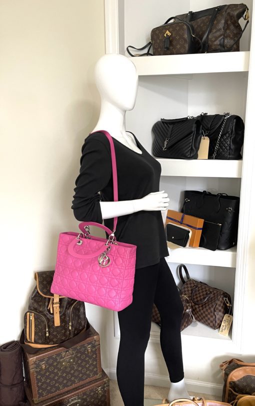 Christian Dior Lady Dior Hot Pink Lambskin Cannage Large 20