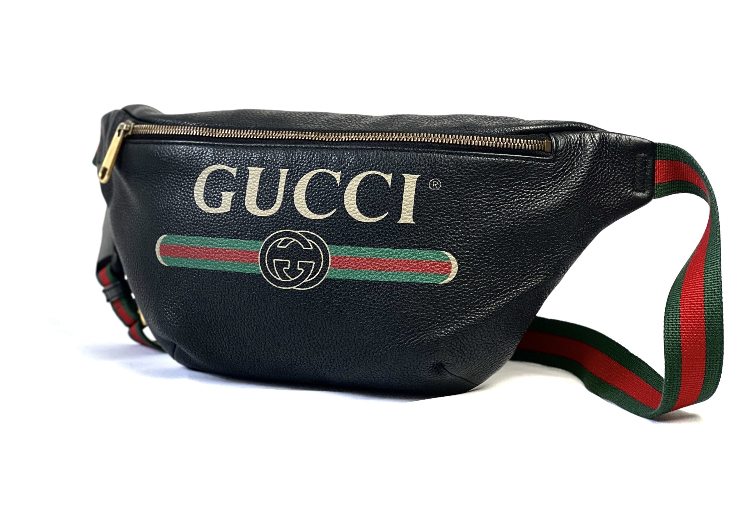 Gucci Black Leather GG Logo Men's / Women's Fanny Pack Waist Bag