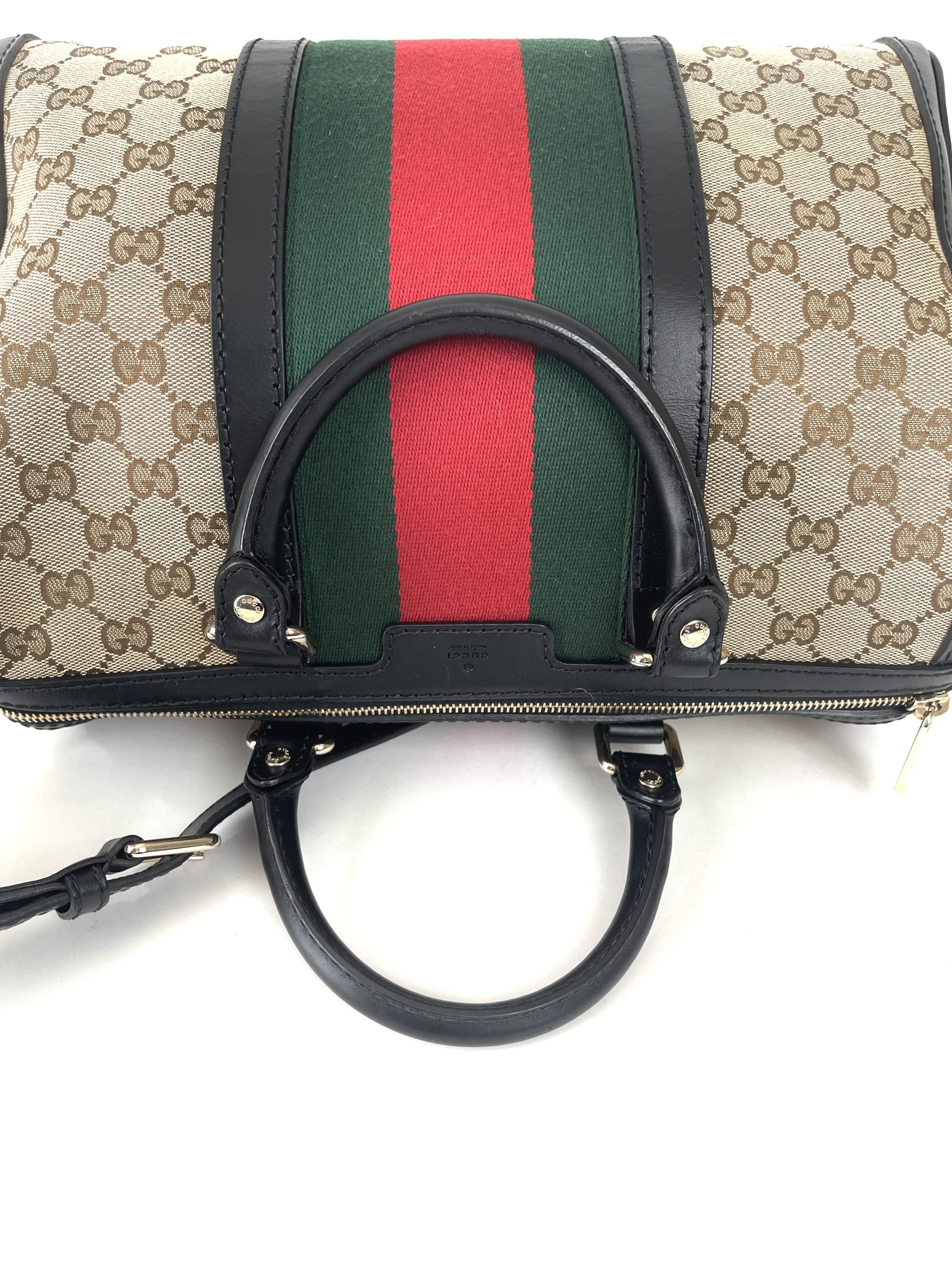Gucci Boston Bag Vintage Web GG Web Stripes Medium Brown/Green/Red - US