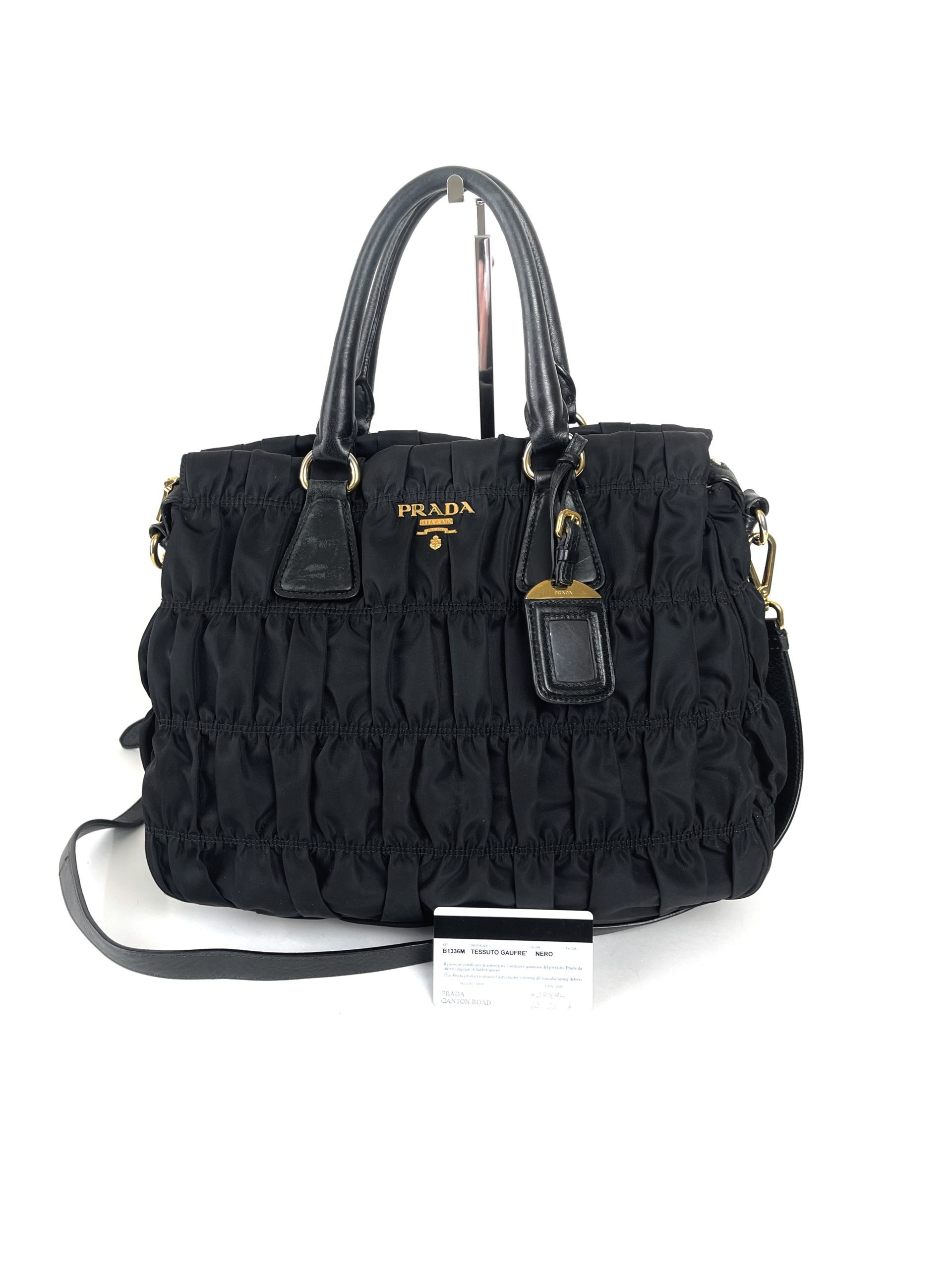 Prada Tessuto Gaufre Nylon Small Black Satchel Handbag 1BA173: Handbags