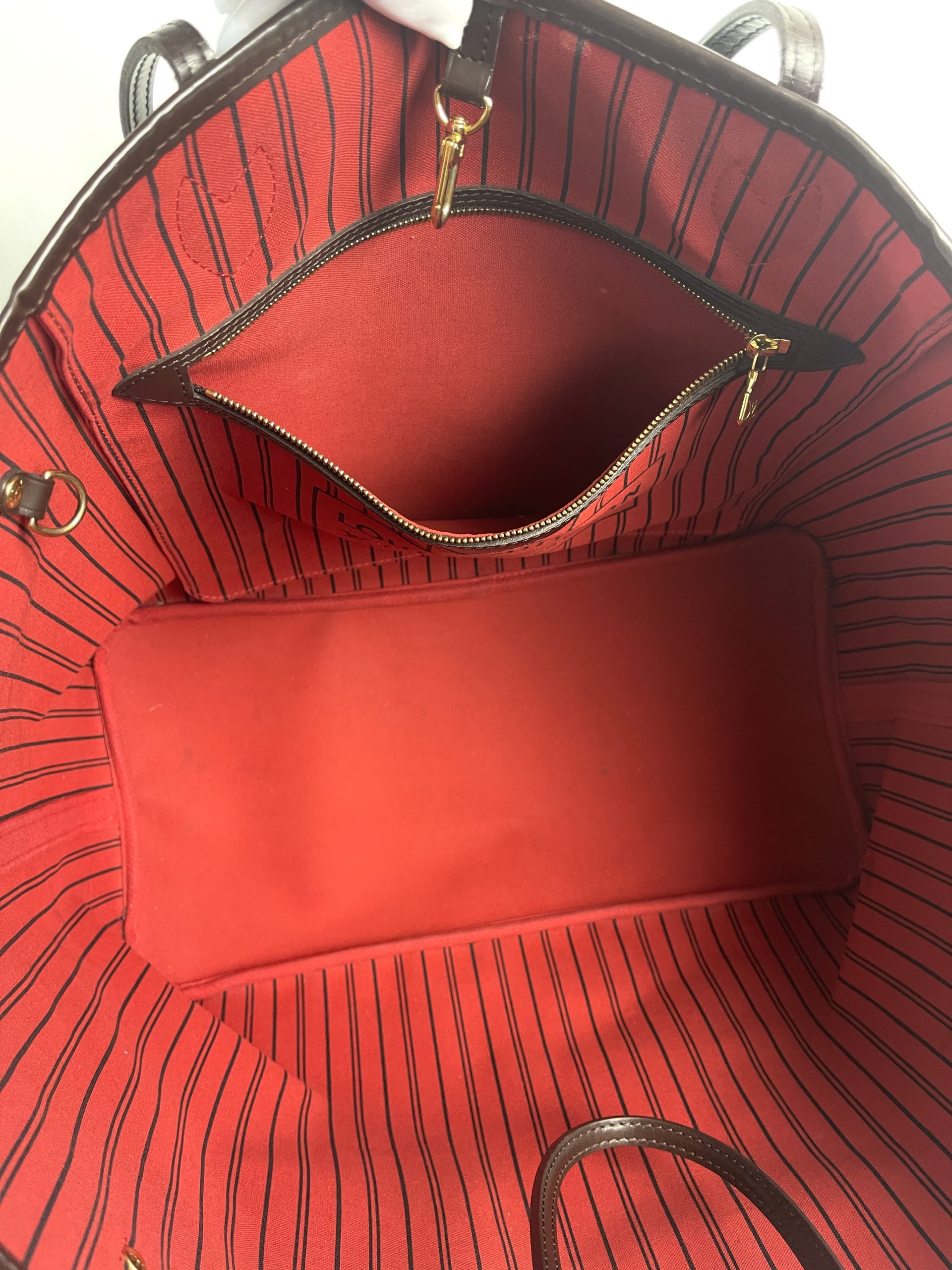 LOUIS VUITTON Neverfull GM Huge Handbag Damier Ebene, Red Interior